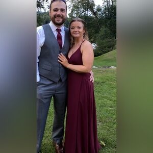 Azazie Burgundy V-Neck Spaghetti Strap Wedding Dress